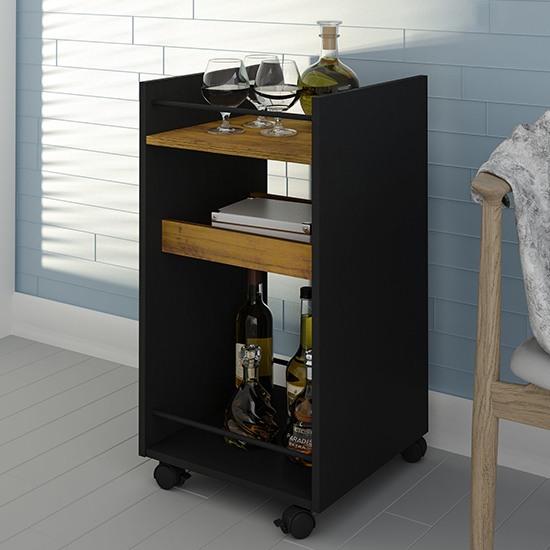 Product photograph of Nuneaton Wooden Drink Trolley In Black And Pine Effect from Furniture in Fashion