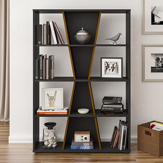 Product photograph of Nuneaton Medium Wooden Bookcase In Black And Pine Effect from Furniture in Fashion