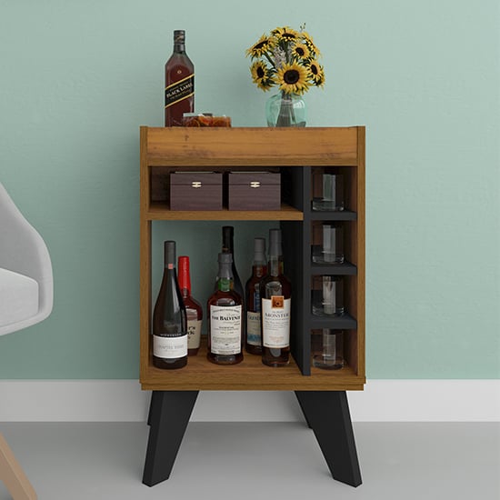 Read more about Nuneaton wooden mini drinks cabinet in black and pine effect