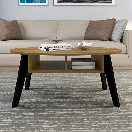 Read more about Nuneaton oval wooden coffee table in black and pine effect