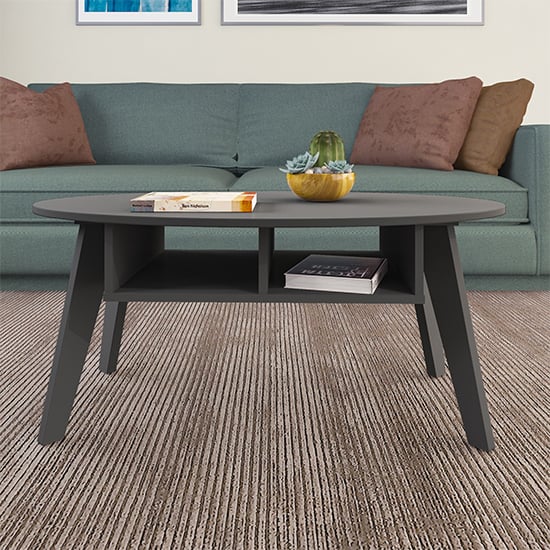 Product photograph of Nuneaton Oval Wooden Coffee Table In Grey from Furniture in Fashion