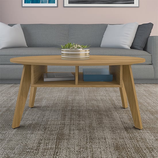 Product photograph of Nuneaton Oval Wooden Coffee Table In Oak Effect from Furniture in Fashion