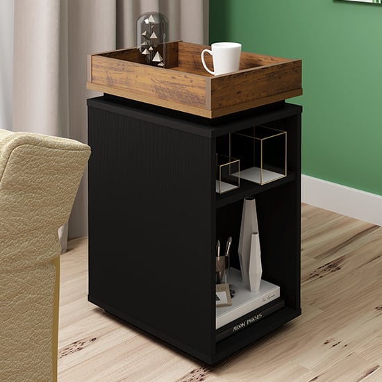 Product photograph of Nuneaton Wooden Storage Side Table In Black And Pine Effect from Furniture in Fashion