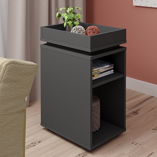 Nuneaton Wooden Storage Side Table In Grey