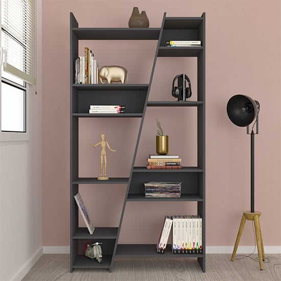Photo of Nuneaton tall wooden bookcase in grey