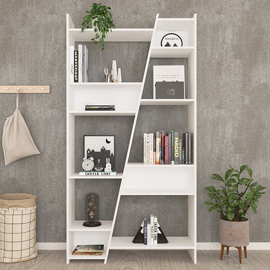 Nuneaton Tall Wooden Bookcase In White