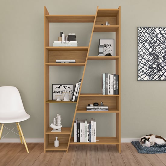 Product photograph of Nuneaton Tall Wooden Bookcase In Oak Effect from Furniture in Fashion