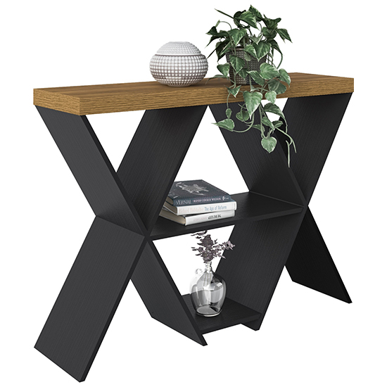 Nuneaton Wooden Console Table In Black And Pine Effect_2