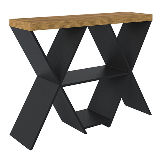 Nuneaton Wooden Console Table In Black And Pine Effect_3