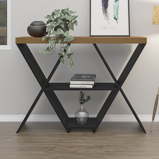 Nuneaton Wooden Console Table In Black And Pine Effect_1