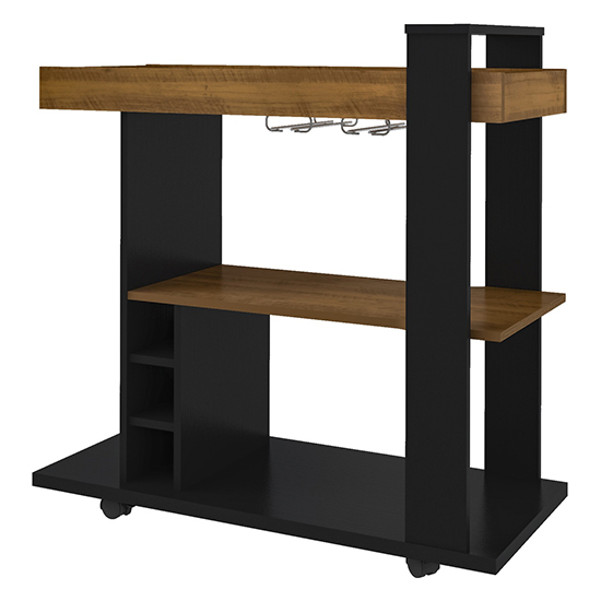 Nuneaton Wooden Drinks Trolley In Black And Pine Effect_2