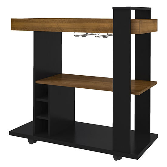 Nuneaton Wooden Drinks Trolley In Black And Pine Effect Furniture in