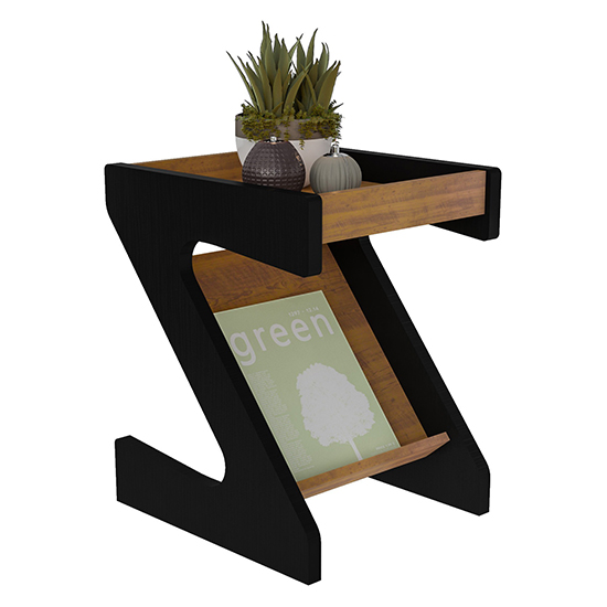 Nuneaton Wooden Z Shape Side Table In Black And Pine Effect_2