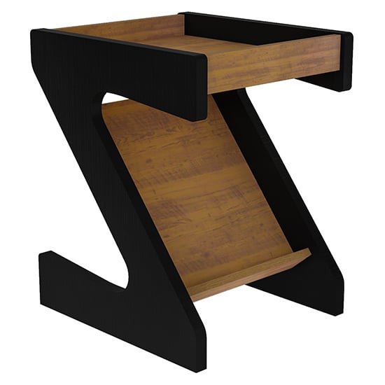 Nuneaton Wooden Z Shape Side Table In Black And Pine Effect_3