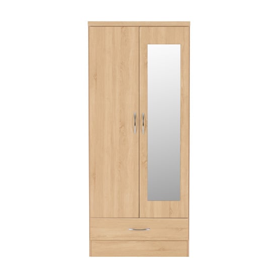 Noir 2 Doors 1 Drawer Mirrored Wardrobe In Sonoma Oak_2