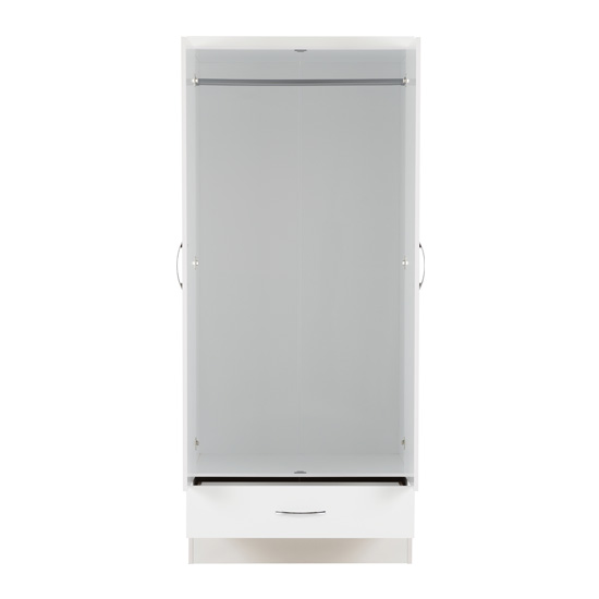 Noir 2 Doors 1 Drawer Mirrored Wardrobe In White High Gloss_3