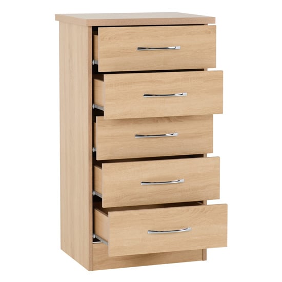 Noir 5 Drawers Narrow Chest Of Drawers In Sonoma Oak_2