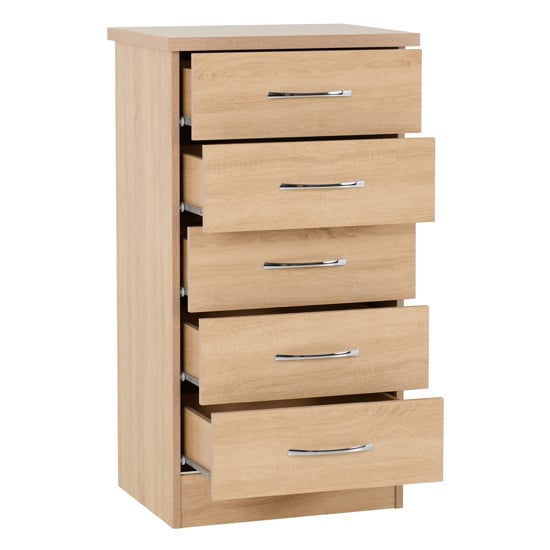 Mack Narrow Wooden Chest Of 5 Drawers In Sonoma Oak