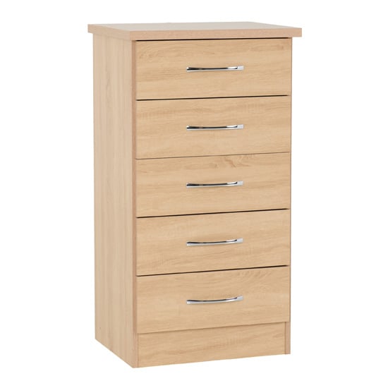 Noir 5 Drawers Narrow Chest Of Drawers In Sonoma Oak