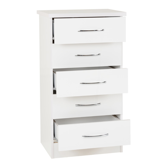 Noir 5 Drawers Narrow Chest Of Drawers In White Gloss_2