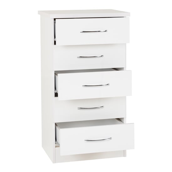 Nunky 5 Drawers Narrow Chest Of Drawers In White Gloss ...