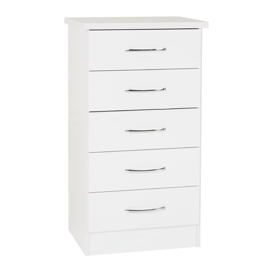 Noir 5 Drawers Narrow Chest Of Drawers In White Gloss