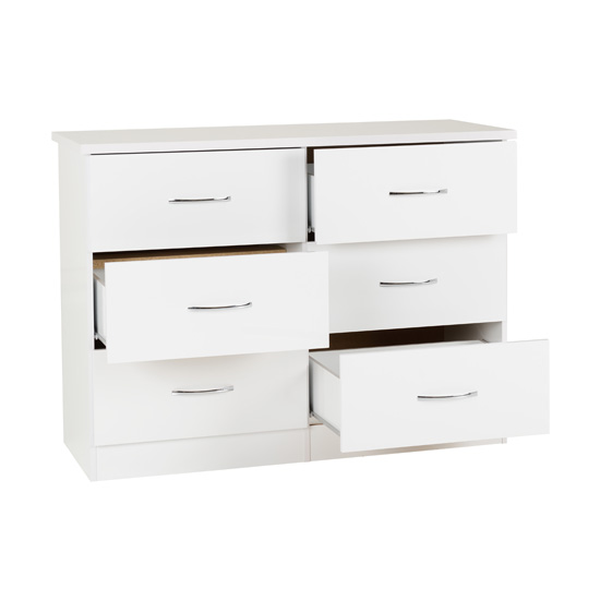 Mack Wooden Chest Of 6 Drawers With White Gloss Front In Oak