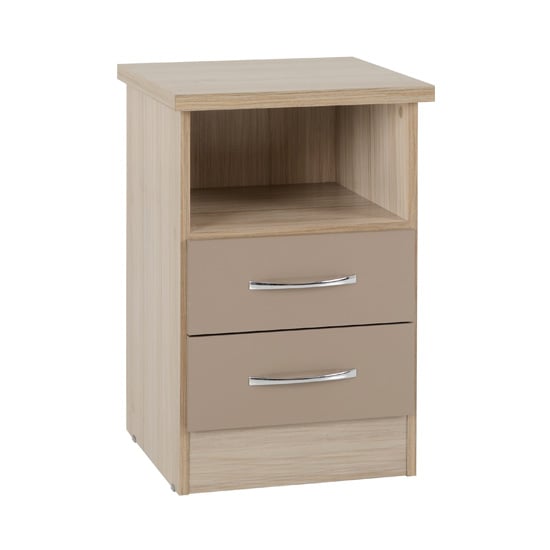 Product photograph of Noir 2 Drawers Bedside Cabinet In Oyster Gloss And Light Oak from Furniture in Fashion