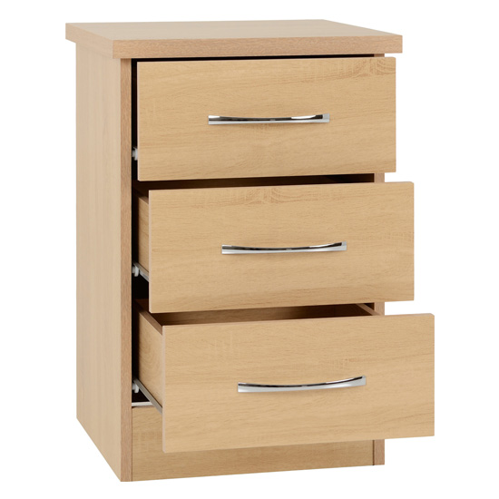 Mack Wooden Bedside Cabinet With 3 Drawers In Sonoma Oak