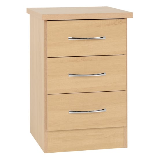 Product photograph of Noir Bedside Cabinet In Sonoma Oak With 3 Drawers from Furniture in Fashion