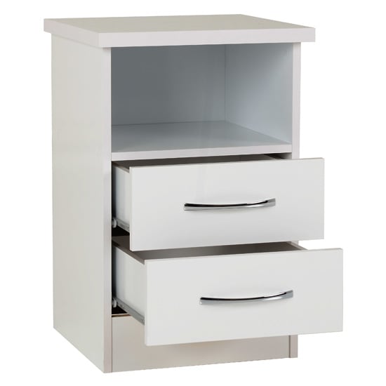 Noir Bedside Cabinet In White High Gloss With 2 Drawers_2