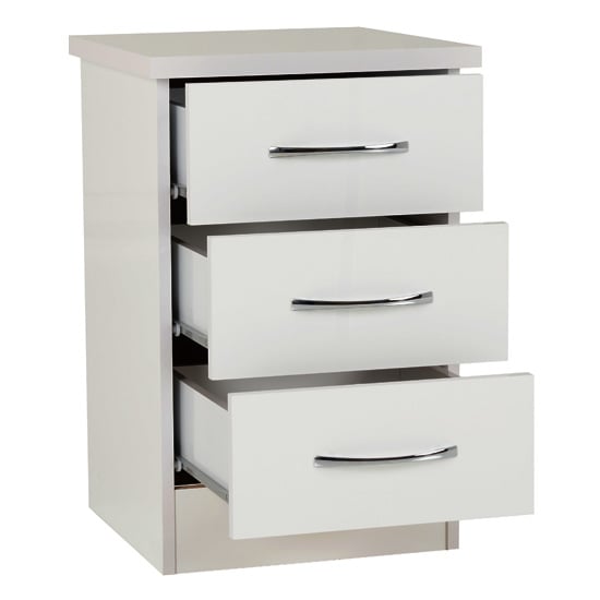 Mack Wooden Bedside Cabinet With 3 Drawers White Gloss Front