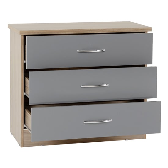Noir 3 Drawers Chest Of Drawers In Grey Gloss And Light Oak_2