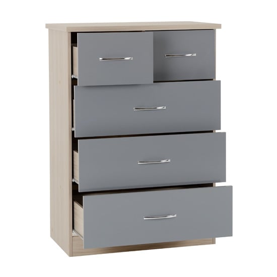 Noir 5 Drawers Chest Of Drawers In Grey Gloss And Light Oak_2