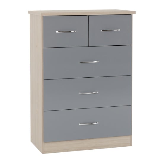 Photo of Noir 5 drawers chest of drawers in grey gloss and light oak