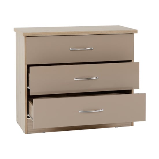 Noir 3 Drawers Chest Of Drawers In Oyster Gloss And Light Oak_2