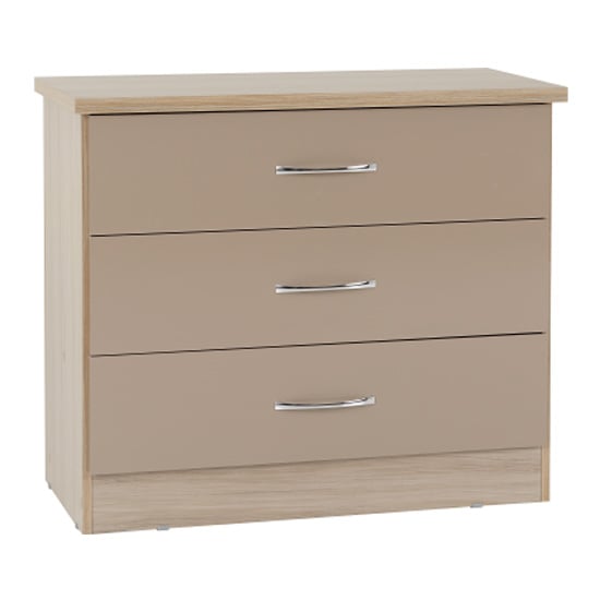 Noir 3 Drawers Chest Of Drawers In Oyster Gloss And Light Oak_1