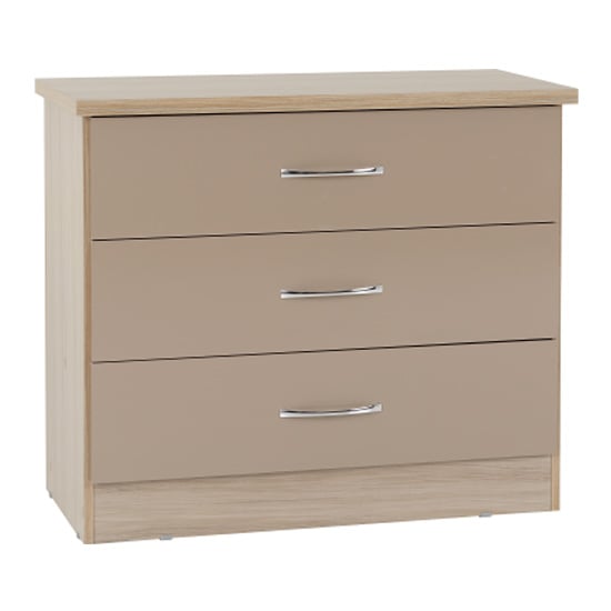 Product photograph of Noir 3 Drawers Chest Of Drawers In Oyster Gloss And Light Oak from Furniture in Fashion