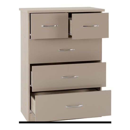 Mack Wooden Chest Of 5 Drawers With Oyster Gloss Front In Oak