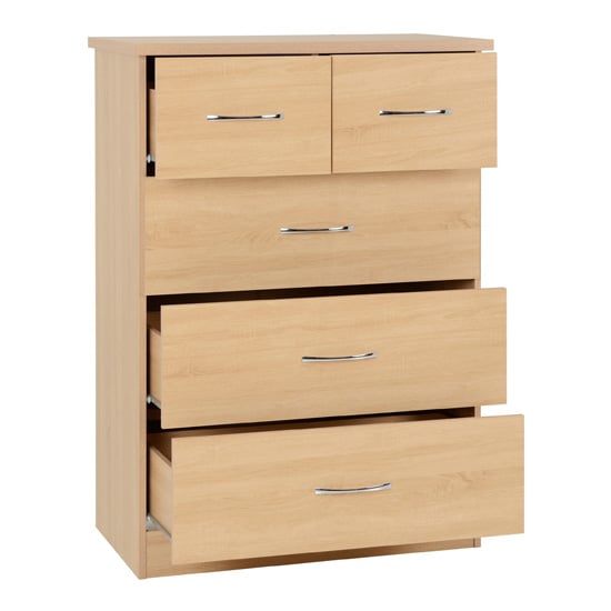 Mack Wide Wooden Chest Of 5 Drawers In Sonoma Oak