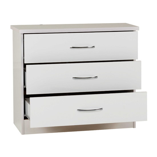 Mack Wooden Chest Of 3 Drawers With White Gloss Front In Oak