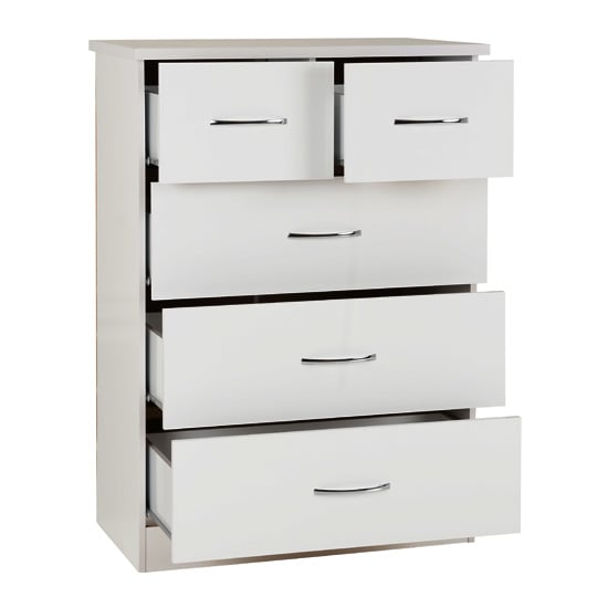 Noir Chest Of Drawers In White High Gloss With 5 Drawers_2