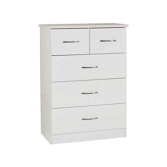 Noir Chest Of Drawers In White High Gloss With 5 Drawers