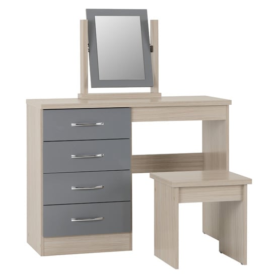 Photo of Noir 4 drawers dressing table set in grey gloss and light oak