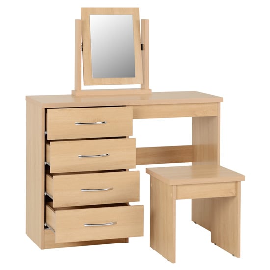 Mack Wooden Dressing Table Set With 4 Drawers In Sonoma Oak