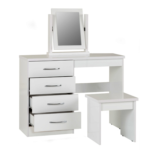 Mack Oak Wooden Dressing Table Set With White Gloss Front