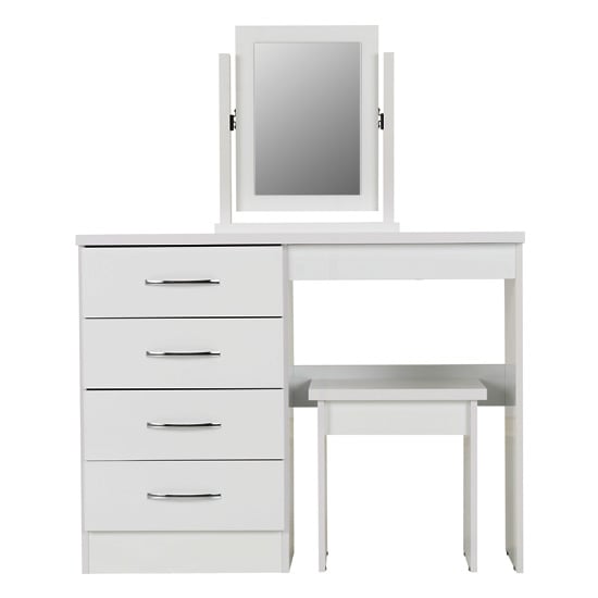 Noir Dressing Table Set In White High Gloss With 4 Drawers_3