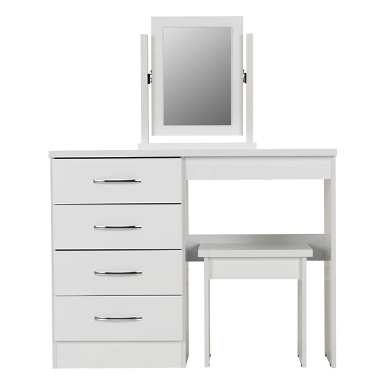 Mack Oak Wooden Dressing Table Set With White Gloss Front