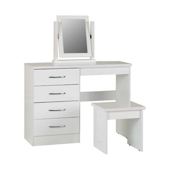 Noir Dressing Table Set In White High Gloss With 4 Drawers_1