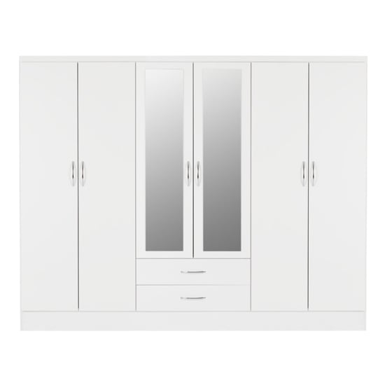 Noir High Gloss 6 Doors 2 Drawers Wardrobe In White_2